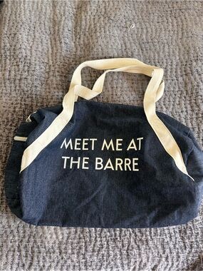 Denim Duffel Bag with Cream Handles - 'Meet Me At The Barre'